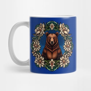 A Brown Bear Surrounded By Bitterroot Montana State Tattoo Art Mug